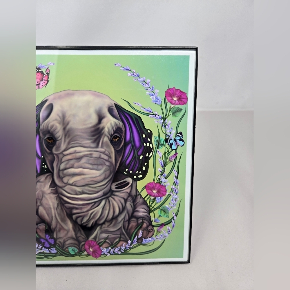 Lavender Butterphant By Lorraine Martin Giclee Print Framed Colorful Elephant - Picture 3 of 8